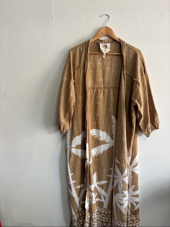 zleurope Sweaters - Z&L Boho Open-Front duster in Brown with White Palm Print